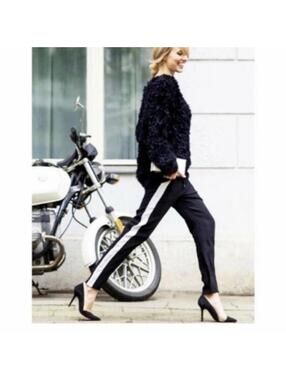 Club Monaco Sarah Cropped Tuxedo Pants Black White Stripe Size 00